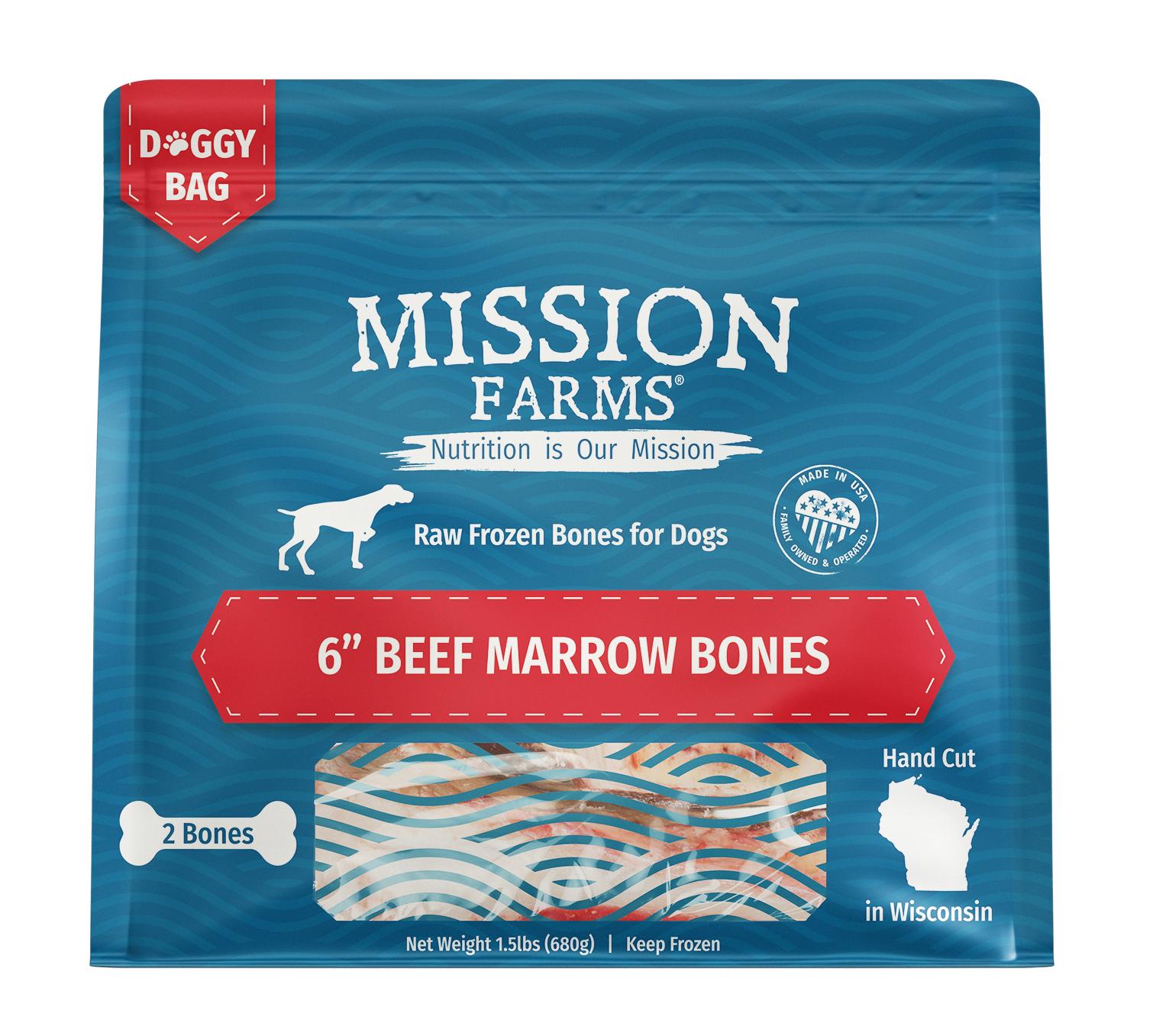 Mission Farms Beef Marrow Bones Dog Treats, 6-in, 2-pk