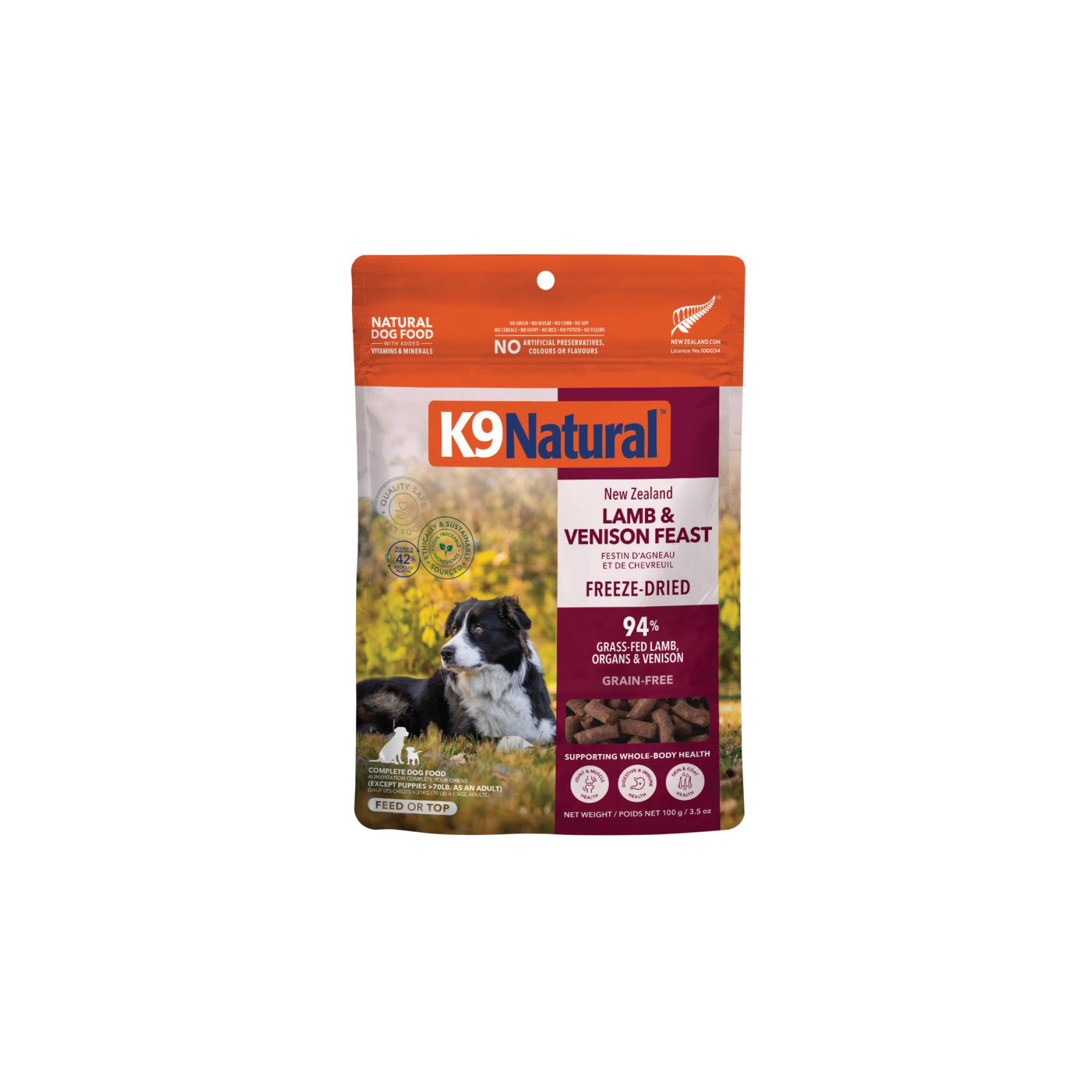 K9 Natural New Zealand Lamb & Venison Feast Grain-Free Freeze-Dried Dog Food, 3.5-oz|100-gram