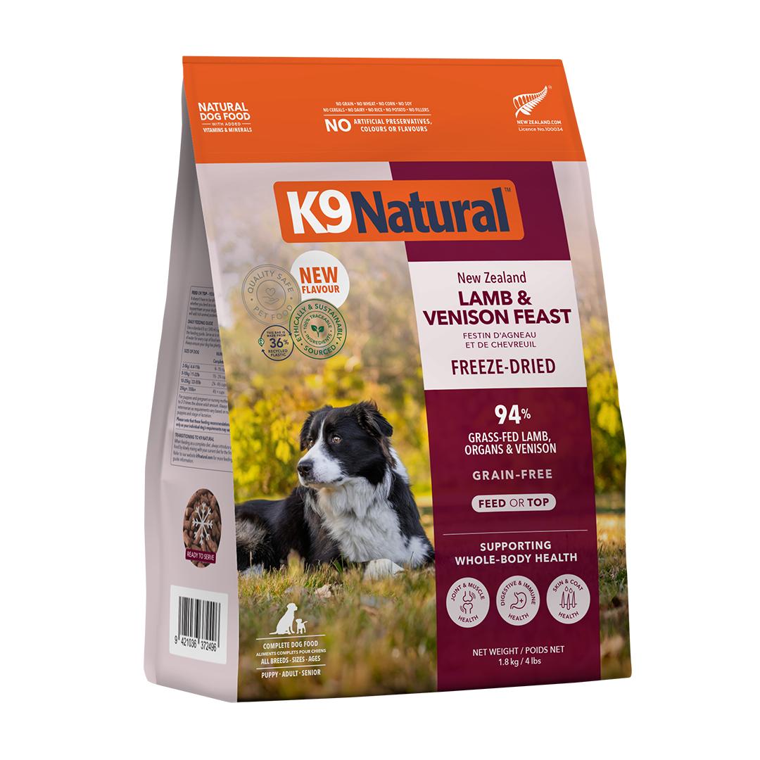 K9 Natural New Zealand Lamb & Venison Feast Grain-Free Freeze-Dried Dog Food, 4-lb
