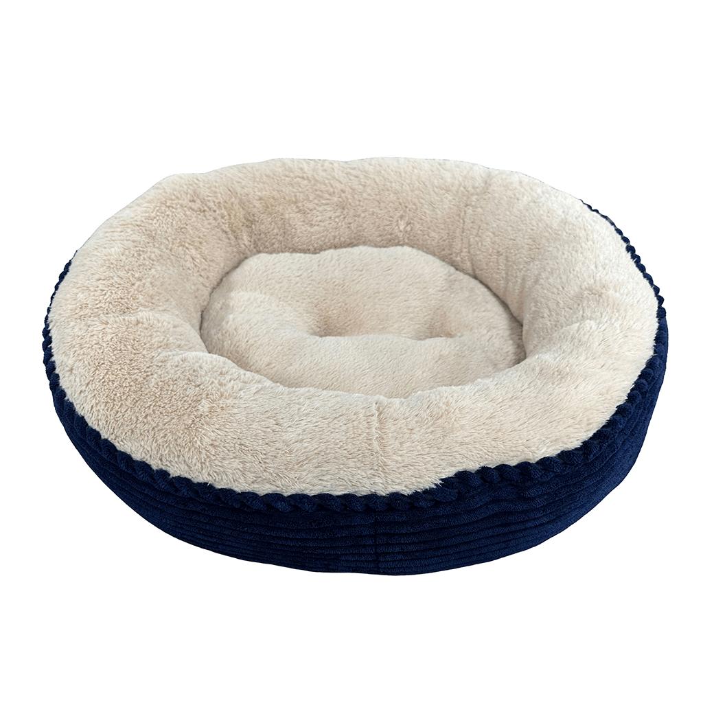 Ethical Spot Sleep Zone Luxe Round Rib Corduroy Dog Bed, Navy, 31-in
