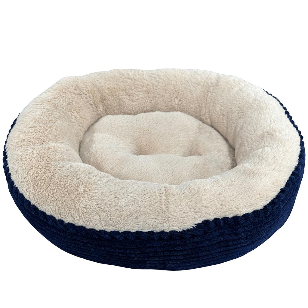 Ethical Spot Sleep Zone Luxe Round Rib Corduroy Dog Bed, Navy, 36-in