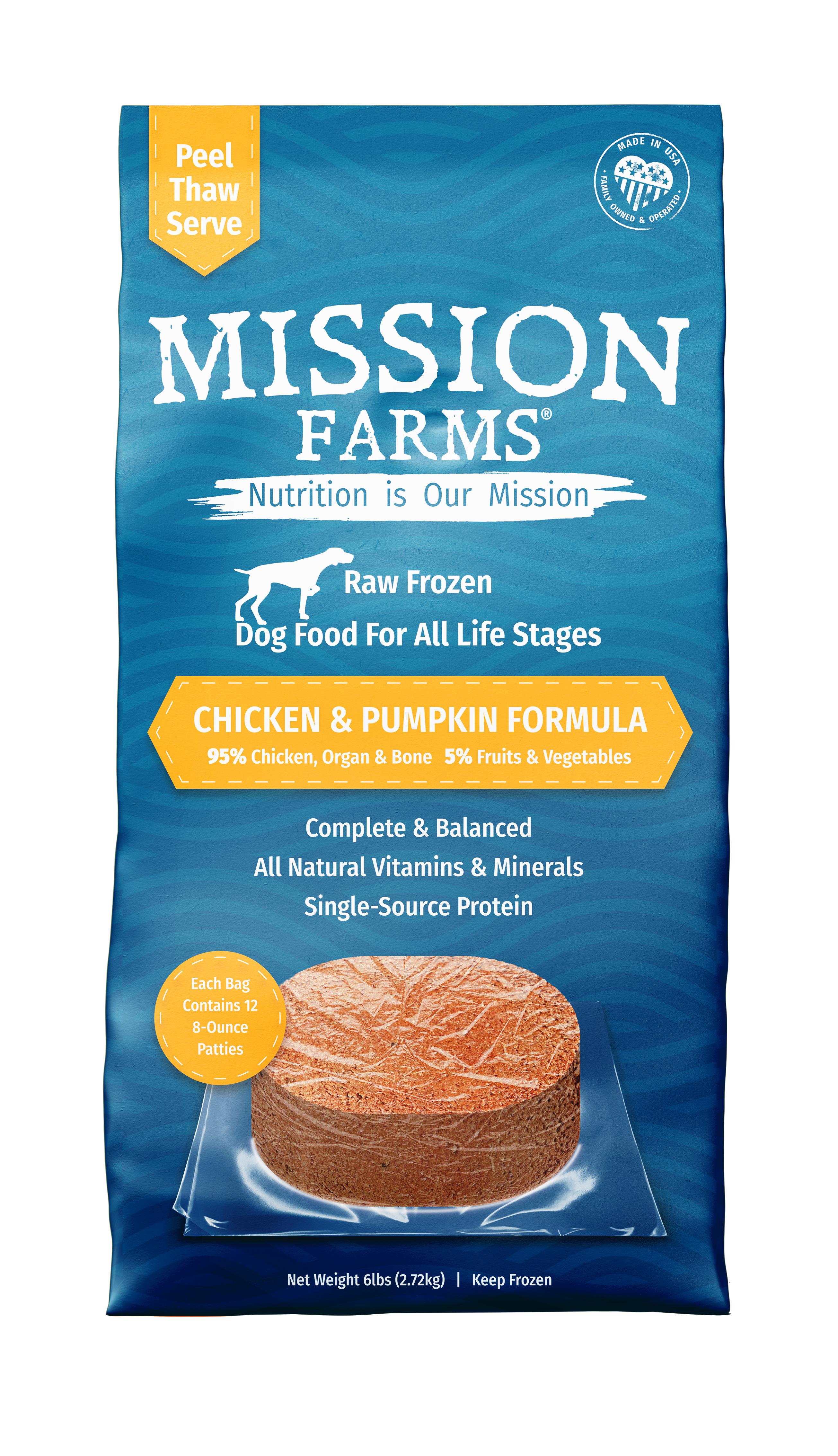 Mission Farms Chicken & Pumpkin Raw Frozen Dog Food, 6-lb