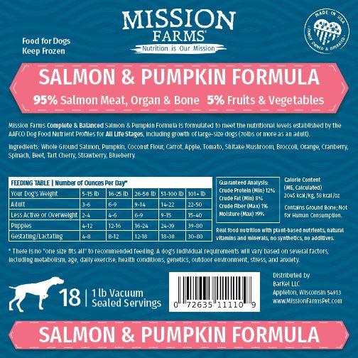 Mission Farms Salmon & Pumpkin Raw Frozen Dog Food, 18-lb