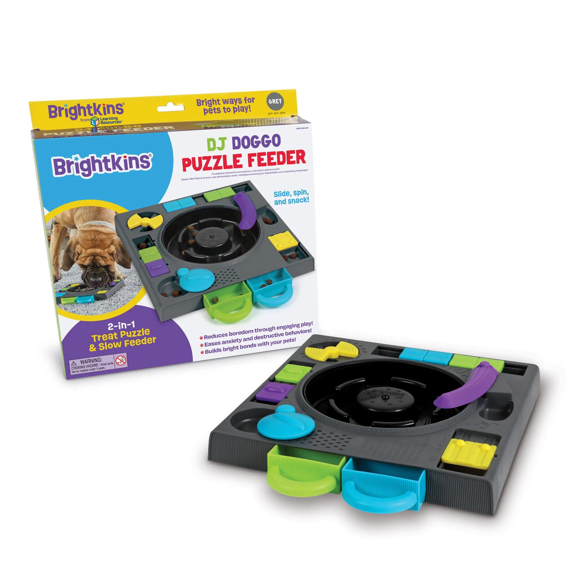 Brightkins DJ Doggo Puzzle Feeder Dog Toy, Gray