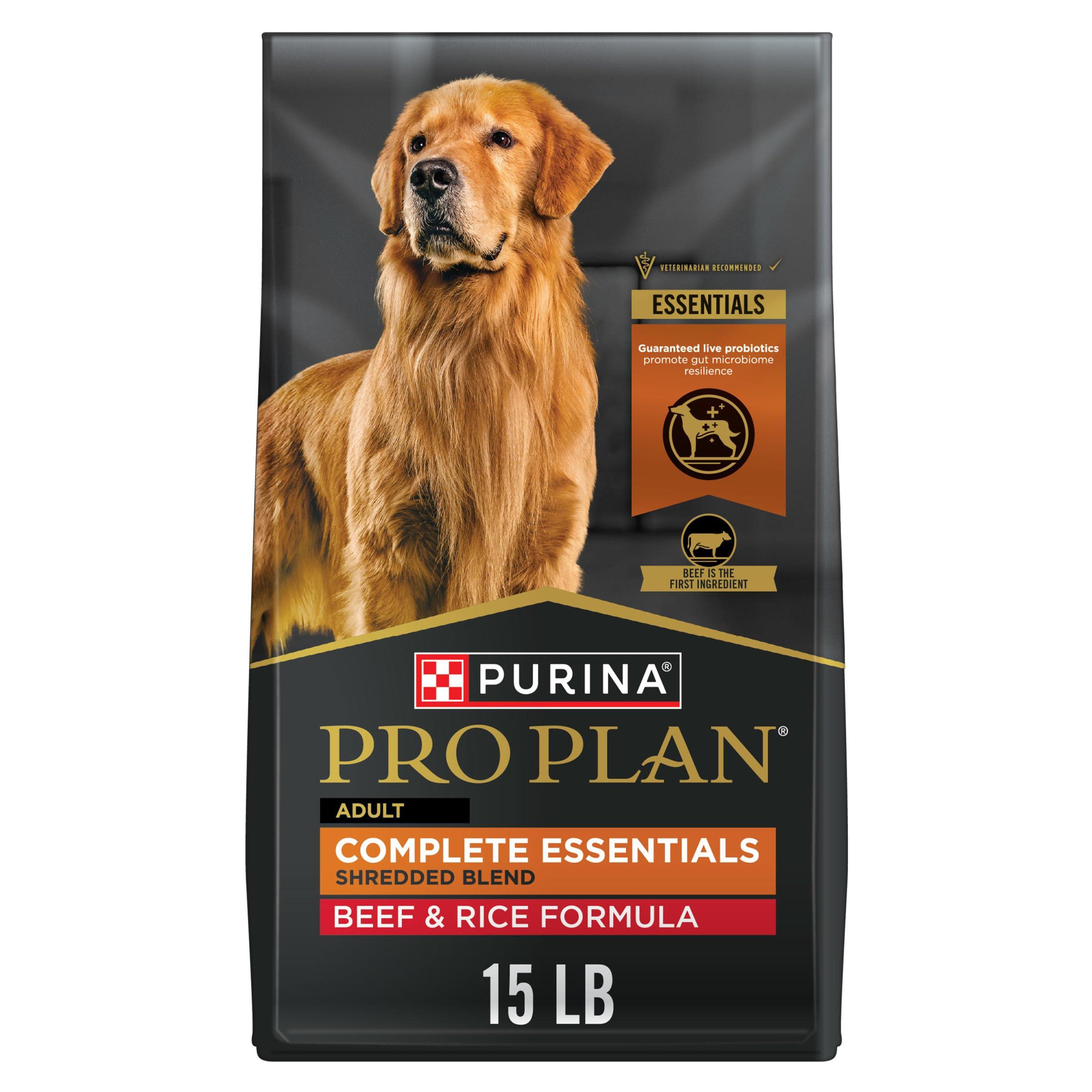 Purina Pro Plan Complete Essentials Shredded Blend Beef & Rice Adult Dry Dog Food, 15-lb