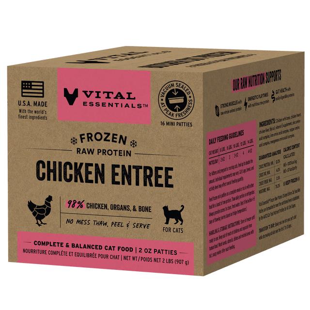Vital Essentials Chicken Entree Mini Patties Frozen Cat Food, 2-lb