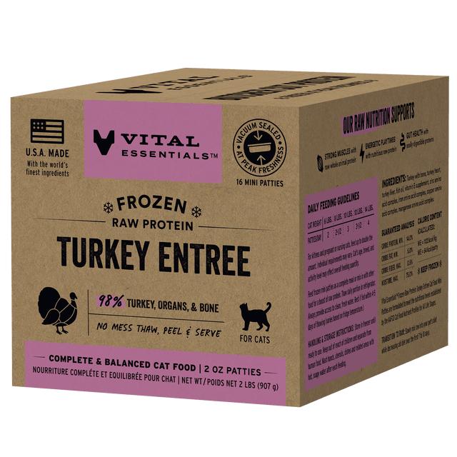 Vital Essentials Turkey Entree Mini Patties Frozen Cat Food, 2-lb