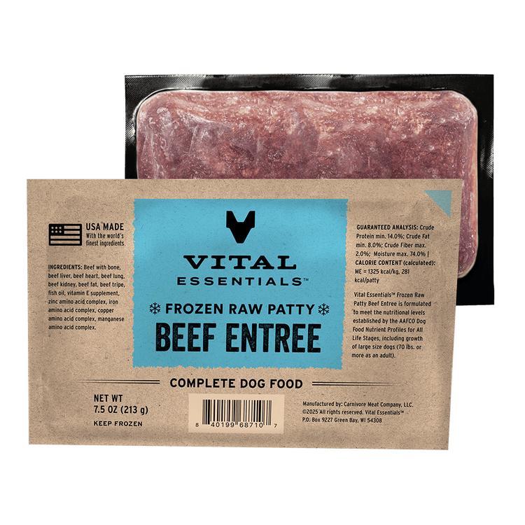Vital Essentials Beef Entree Patties Frozen Dog Food, 7.5-oz