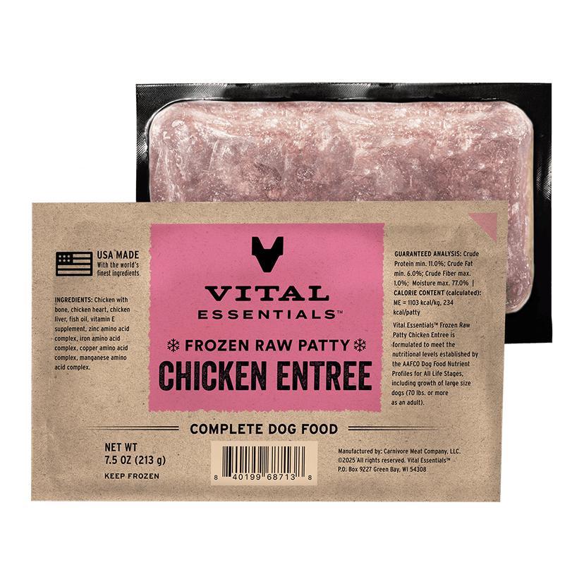 Vital Essentials Chicken Entree Patties Frozen Dog Food, 7.5-oz