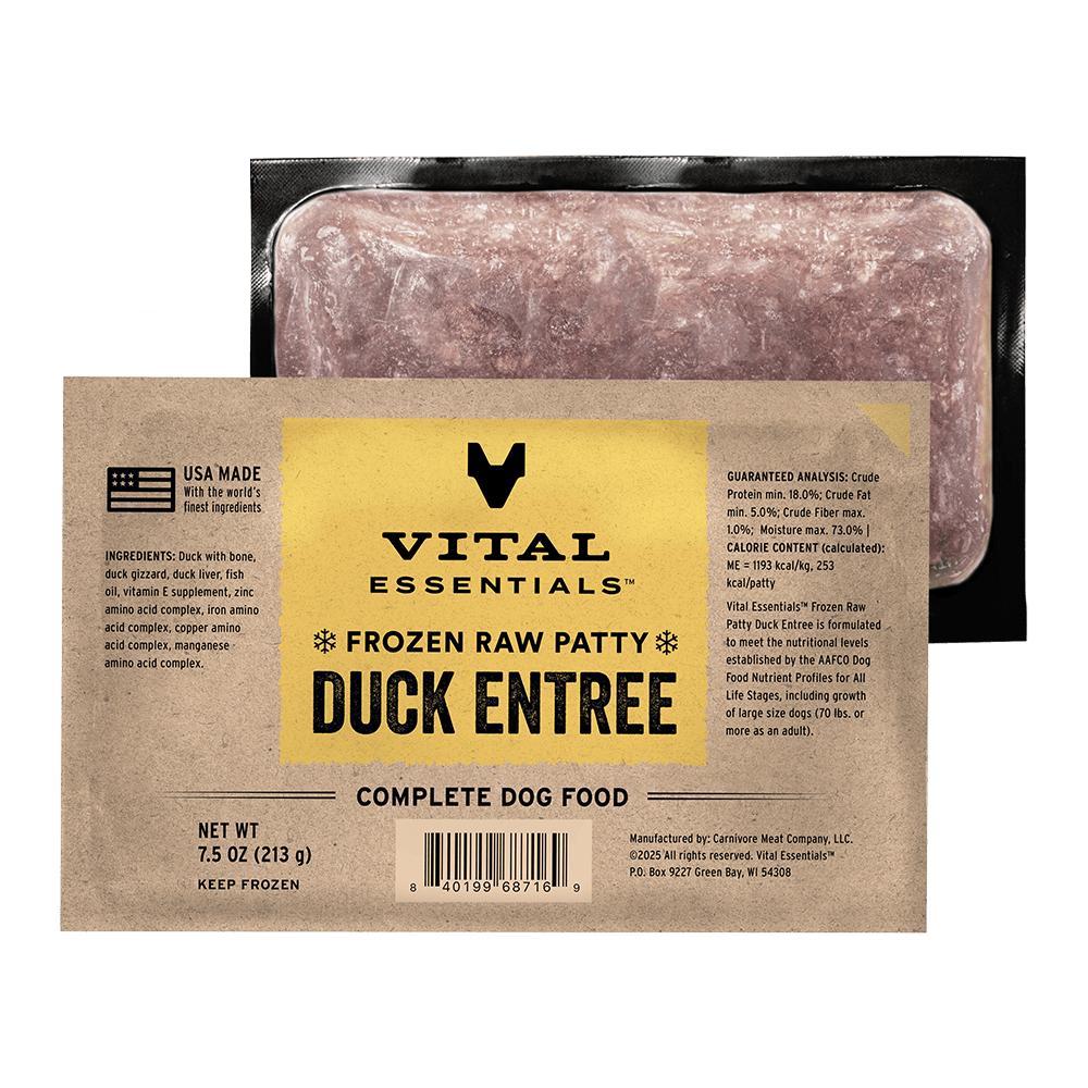 Vital Essentials Duck Entree Patties Frozen Dog Food, 7.5-oz