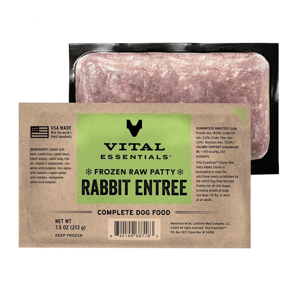 Vital Essentials Rabbit Entree Patties Frozen Dog Food, 7.5-oz