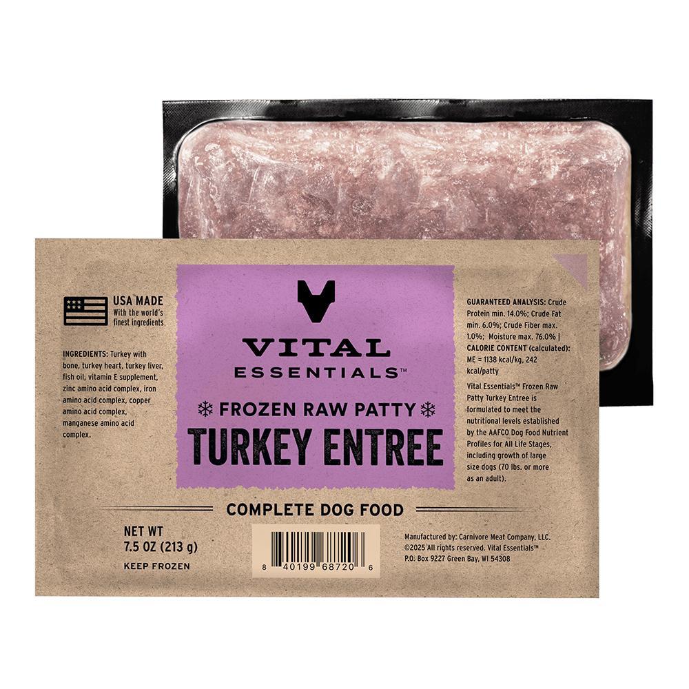 Vital Essentials Turkey Entree Patties Frozen Dog Food, 7.5-oz