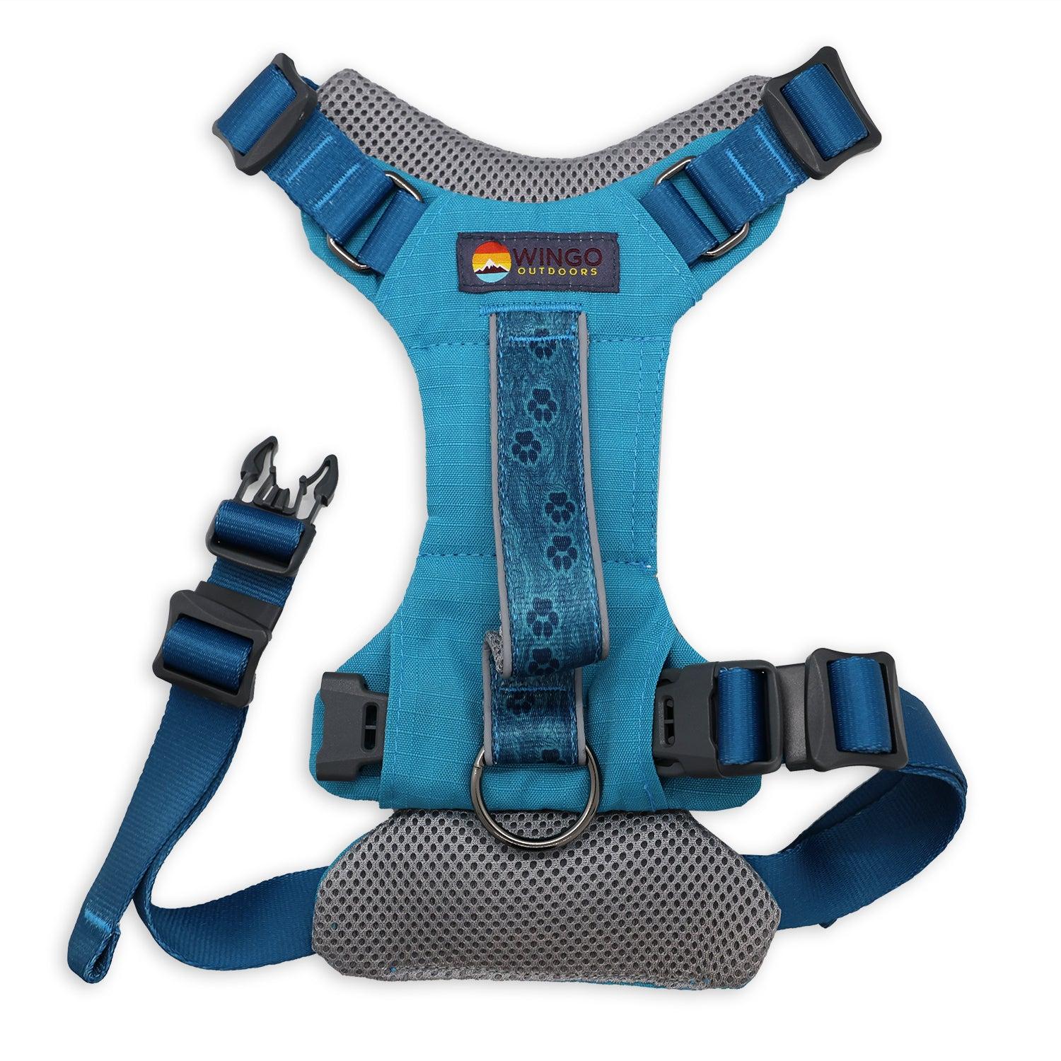 Wingo Outdoors Monty Dog Harness, Topo Tracks Blue, Large