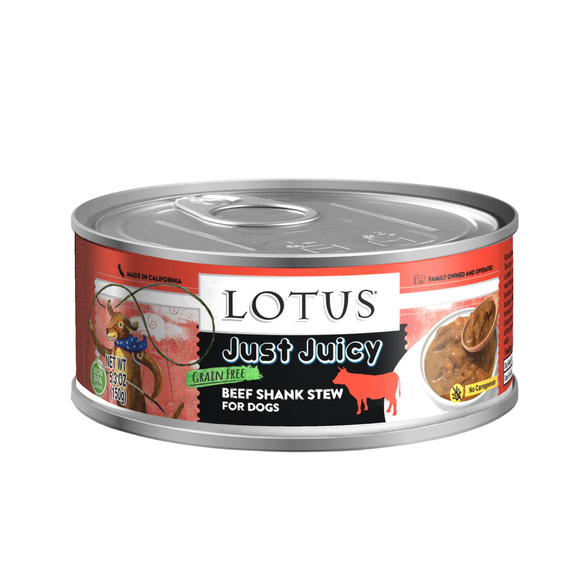 Lotus Just Juicy Beef Shank Stew Grain-Free Wet Dog Food Can