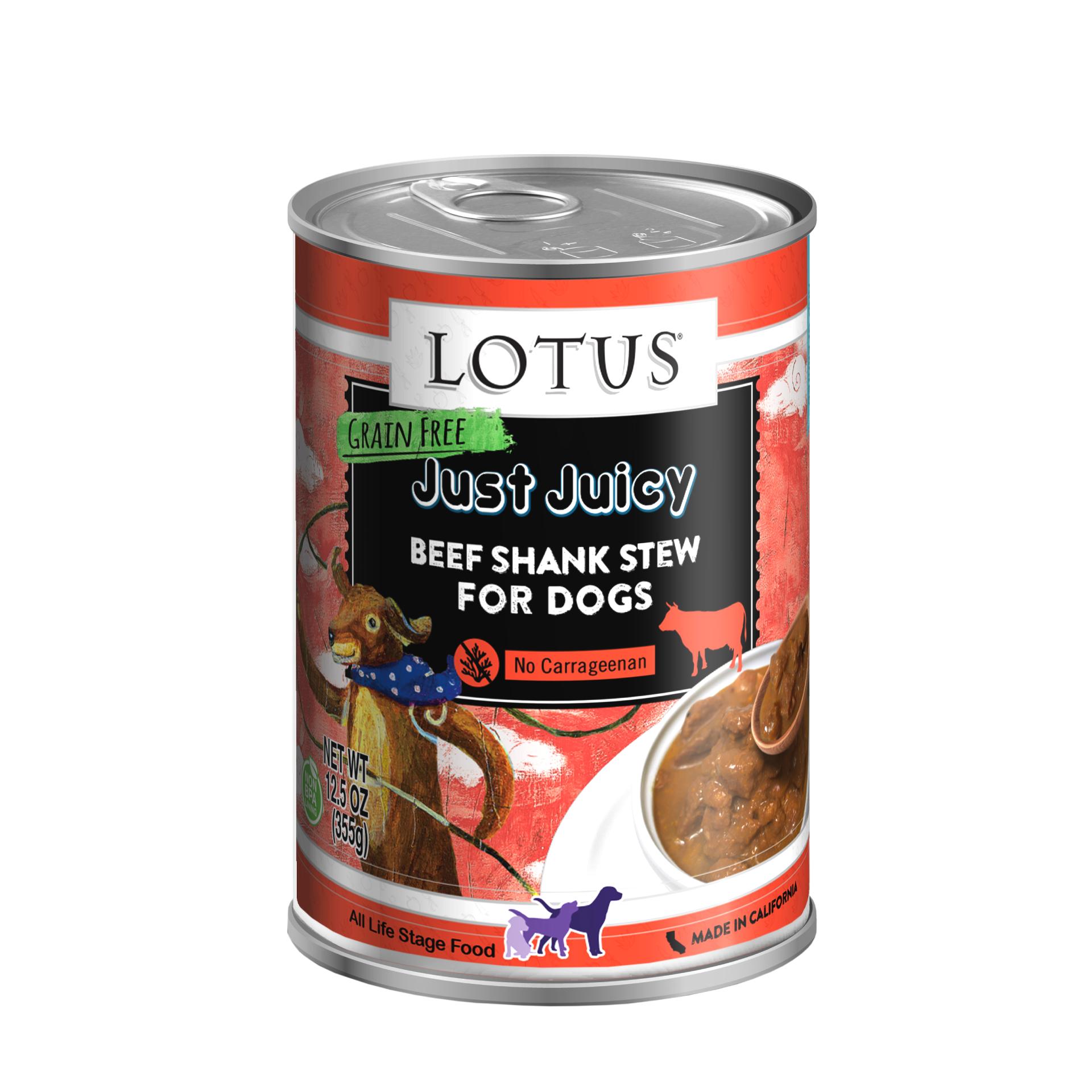 Lotus Just Juicy Beef Shank Stew Grain-Free Wet Dog Food Can, 12.5-oz, case of 12 (**)