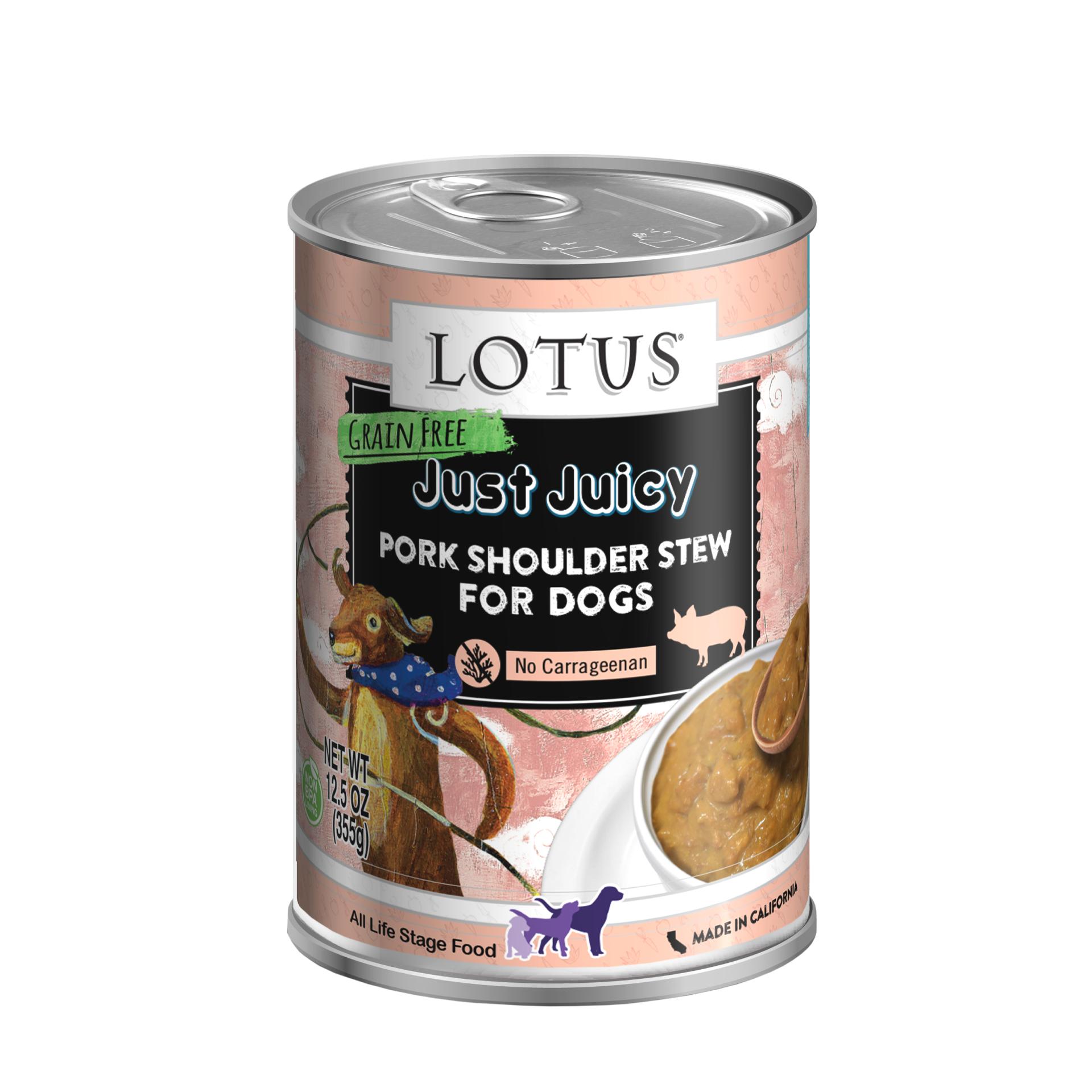 Lotus Just Juicy Pork Shoulder Stew Grain-Free Wet Dog Food Can, 12.5-oz, case of 12 (**)