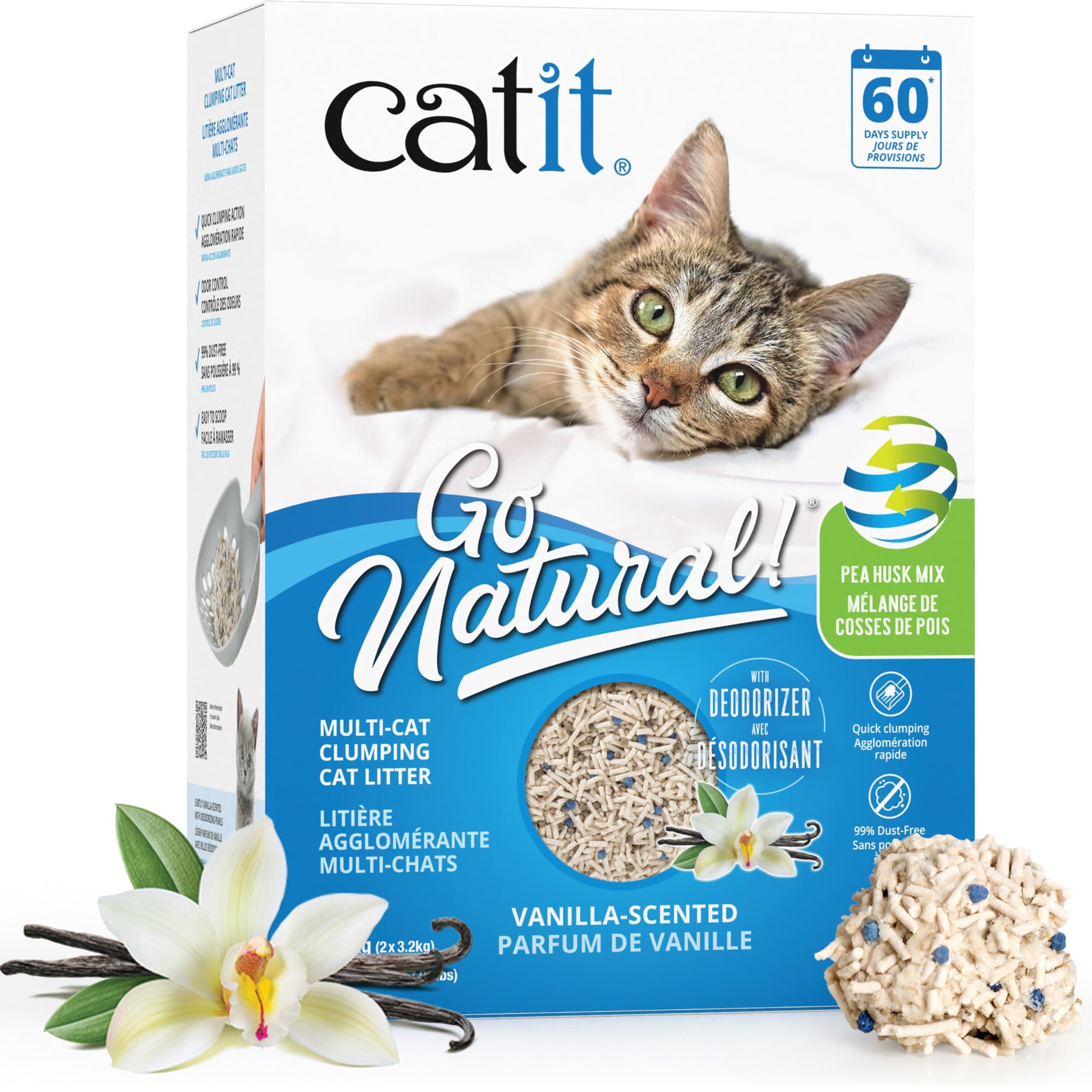 Catit Go Natural Pea Husk Vanilla Scented Multi-Cat Clumping Cat Litter, 14.1-lb