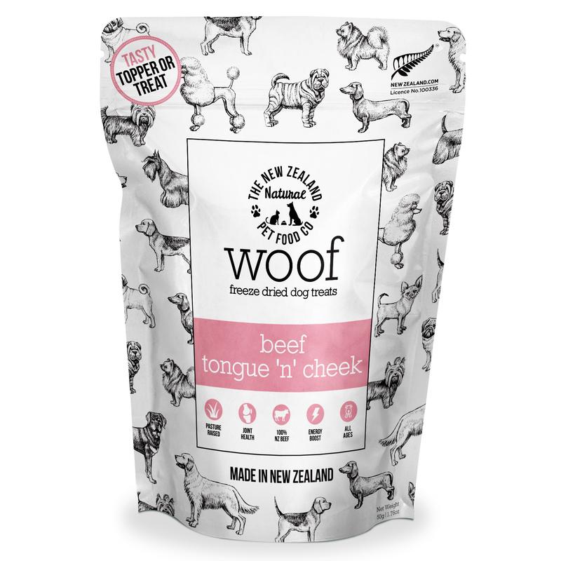New Zealand Natural Pet Food Woof Beef Tongue 'n' Cheek Freeze-Dried Dog Treats