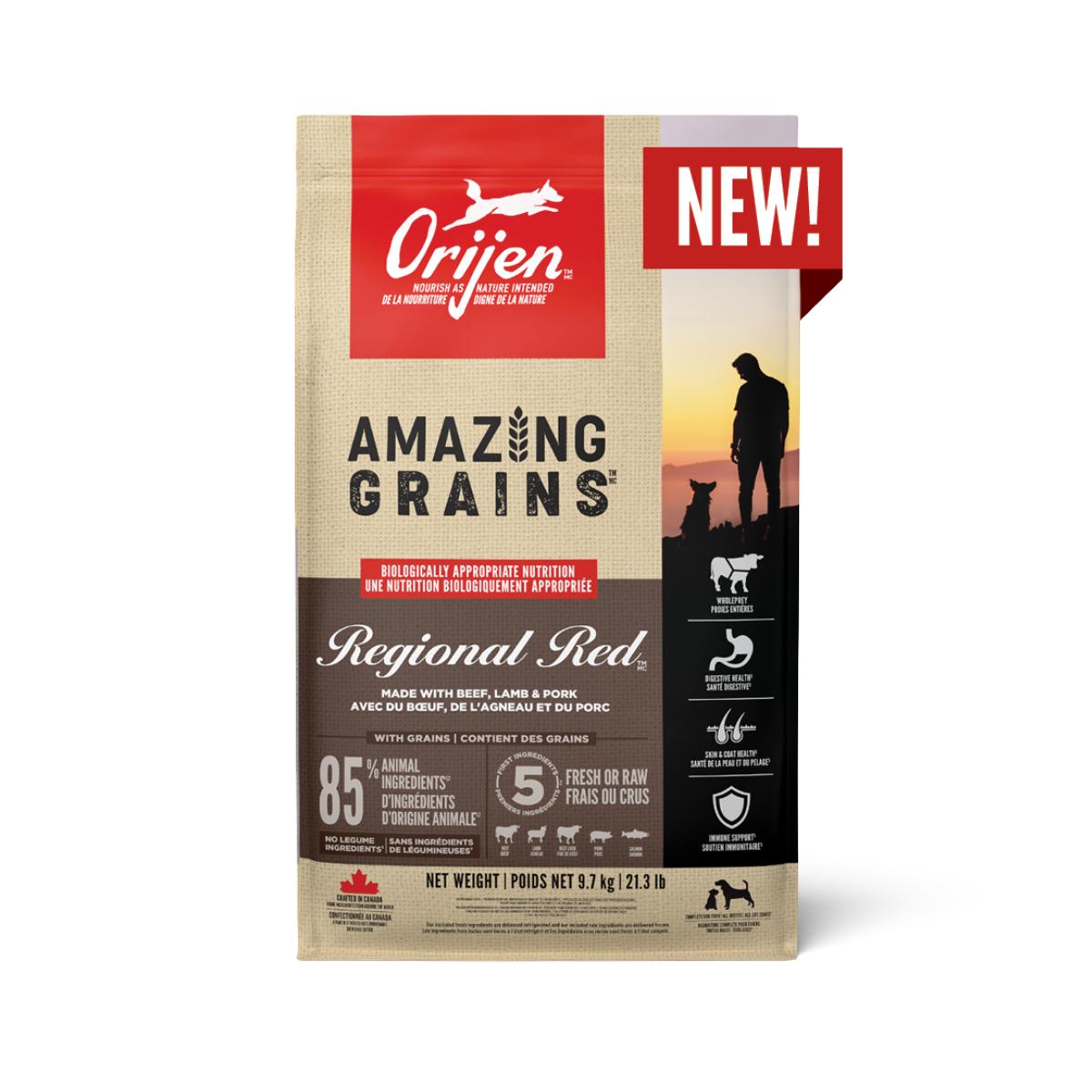 ORIJEN Amazing Grains Regional Red Dry Dog Food (CA), 9.7-kg