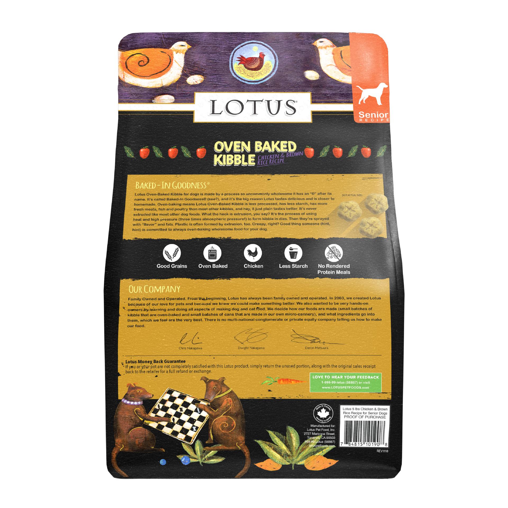 Lotus Regular Bites Oven-Baked Chicken & Brown Rice Senior Dry Dog Food, 5-lb