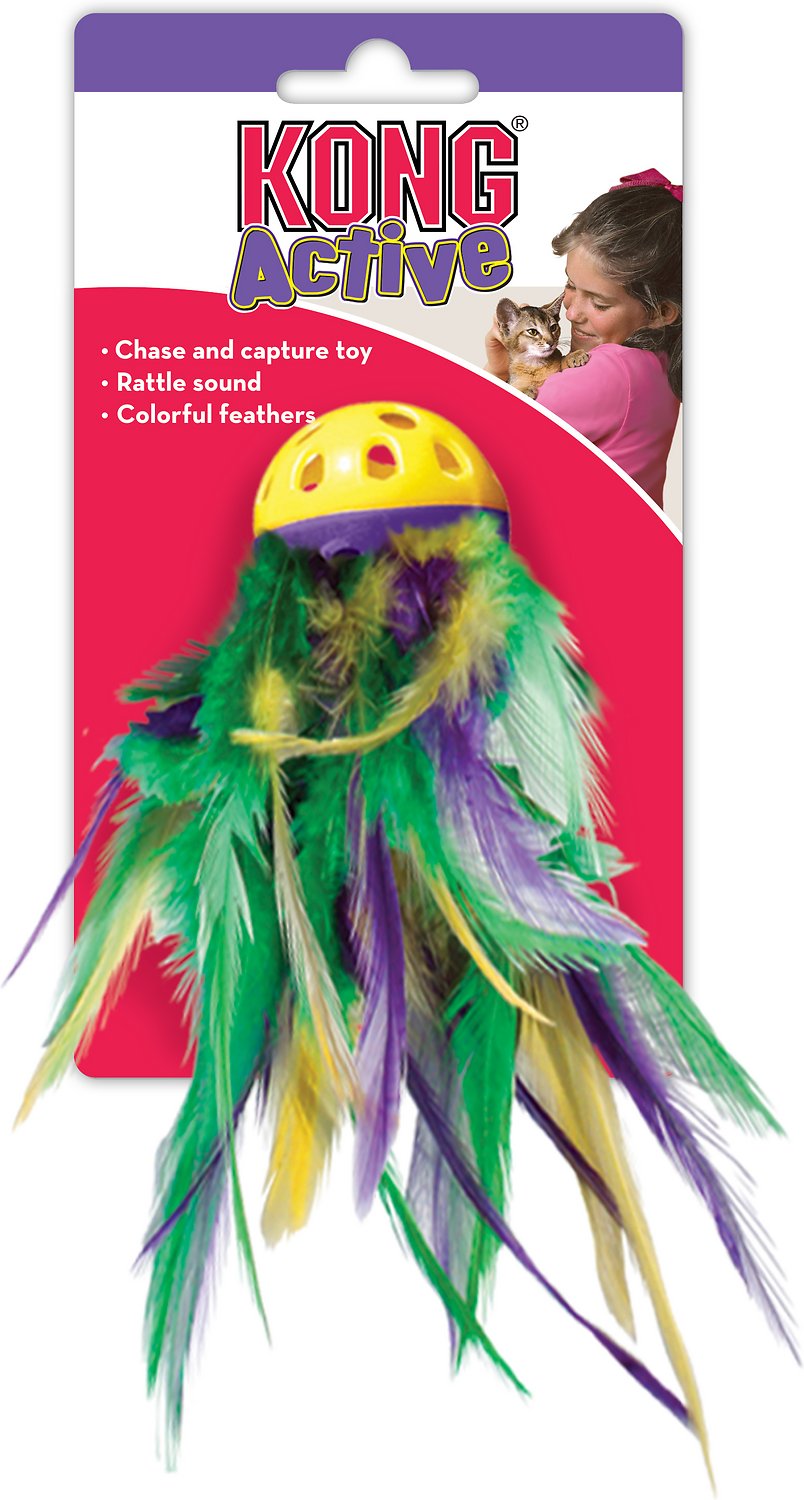 KONG Mega Feather Ball Cat Toy, Color Varies