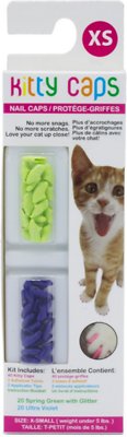 Kitty Caps Cat Nail Caps, Spring Green with Glitter & Ultra Violet, X-Small
