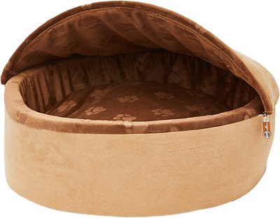 K&H Self-Warming Hooded Cat Bed, Chocolate/Tan, Large