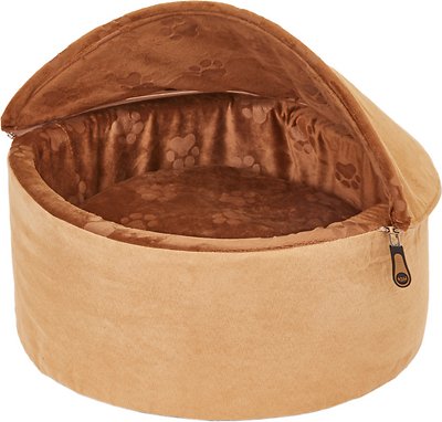 K&H Self-Warming Hooded Cat Bed, Chocolate/Tan, Small