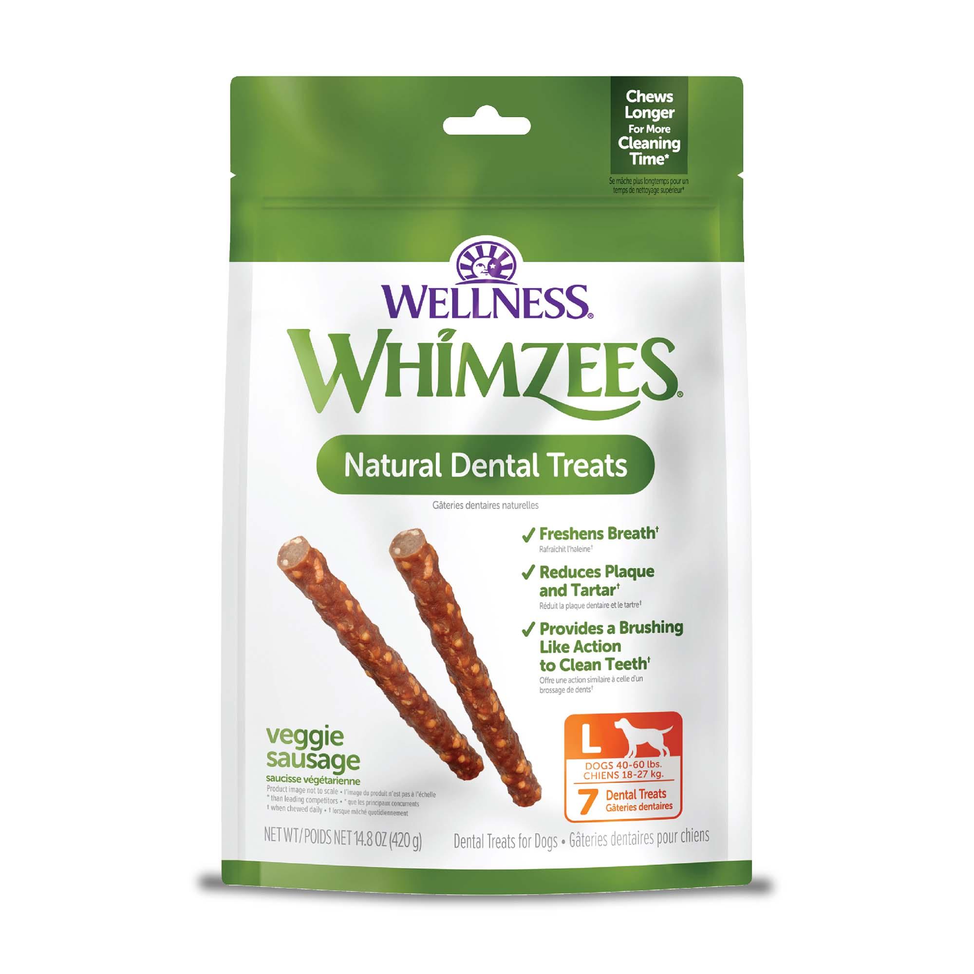 WHIMZEES Veggie Sausage Natural Dental Dog Treats, Large, 7-count