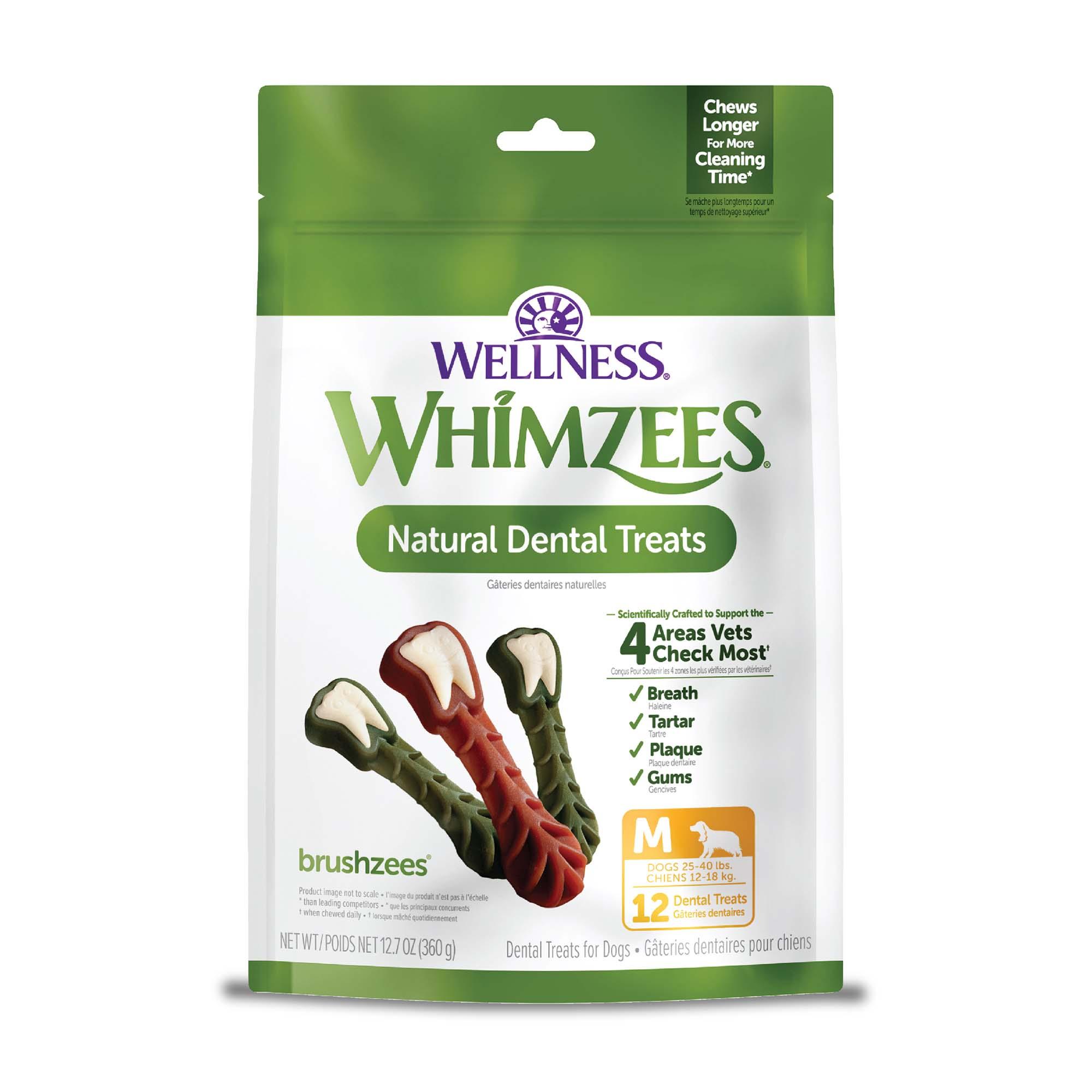 WHIMZEES Brushzees Natural Dental Dog Treats, Medium, 12-count
