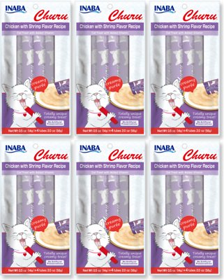 INABA Churu Puree Chicken with Shrimp Flavor Grain-Free Cat Treat, 0.5-oz tube, pack of 24 (**)