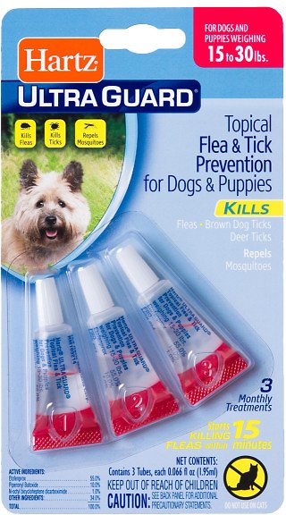 Hartz UltraGuard Flea & Tick Treatment for Dogs & Puppies 15-30-lb, 3 treatments