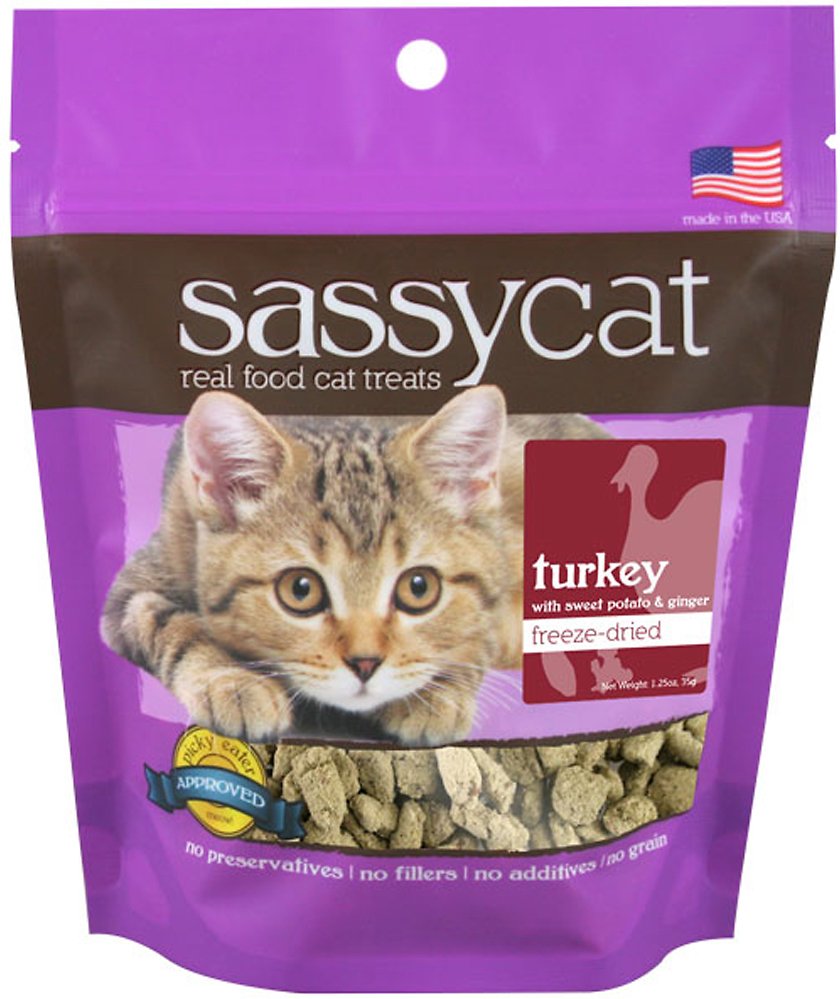Herbsmith Sassy Cat Turkey with Sweet Potato & Ginger Freeze-Dried Cat Treats, 1.25-oz