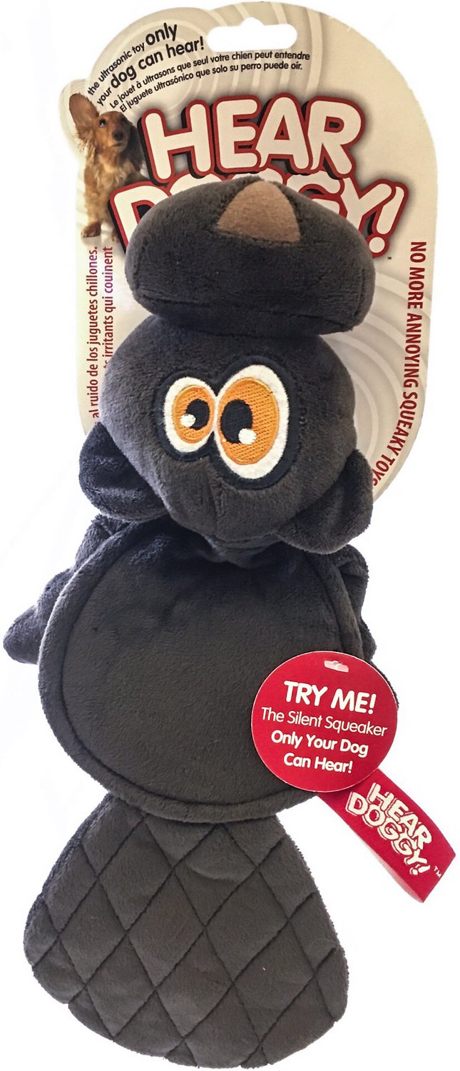 Hear Doggy Silent Squeaker Flattie Beaver Dog Toy, Brown