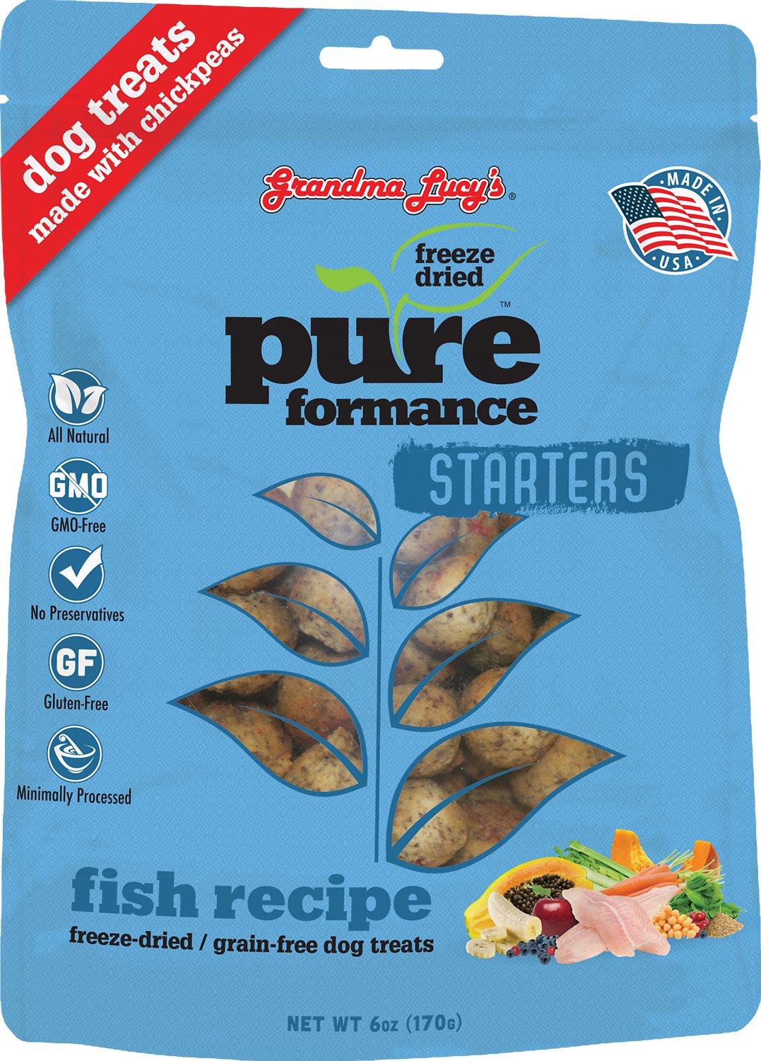 Grandma Lucy's Pureformance Starters Grain-Free/Freeze-Dried Fish Recipe Dog Treats, 6-oz