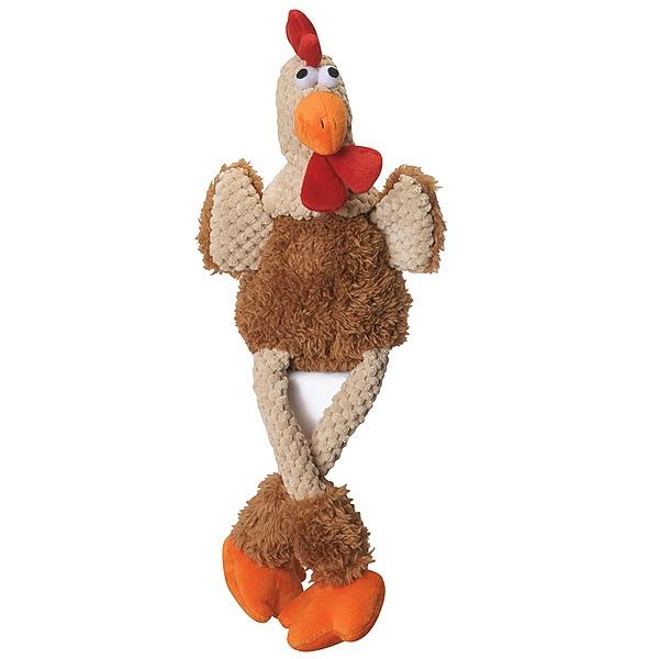 GoDog Checkers Chew Guard Skinny Rooster Dog Toy, Brown