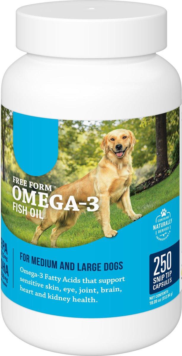 Free Form Omega-3 Fish Oil Snip Tip Capsules for Medium & Large Dogs, 250-count