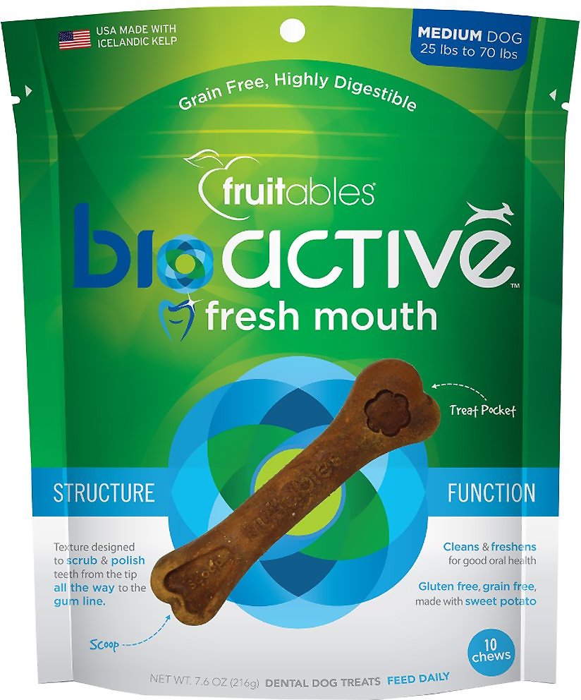 Fruitables BioActive Fresh Mouth Medium Dental Chews Dog Treats, 10-count