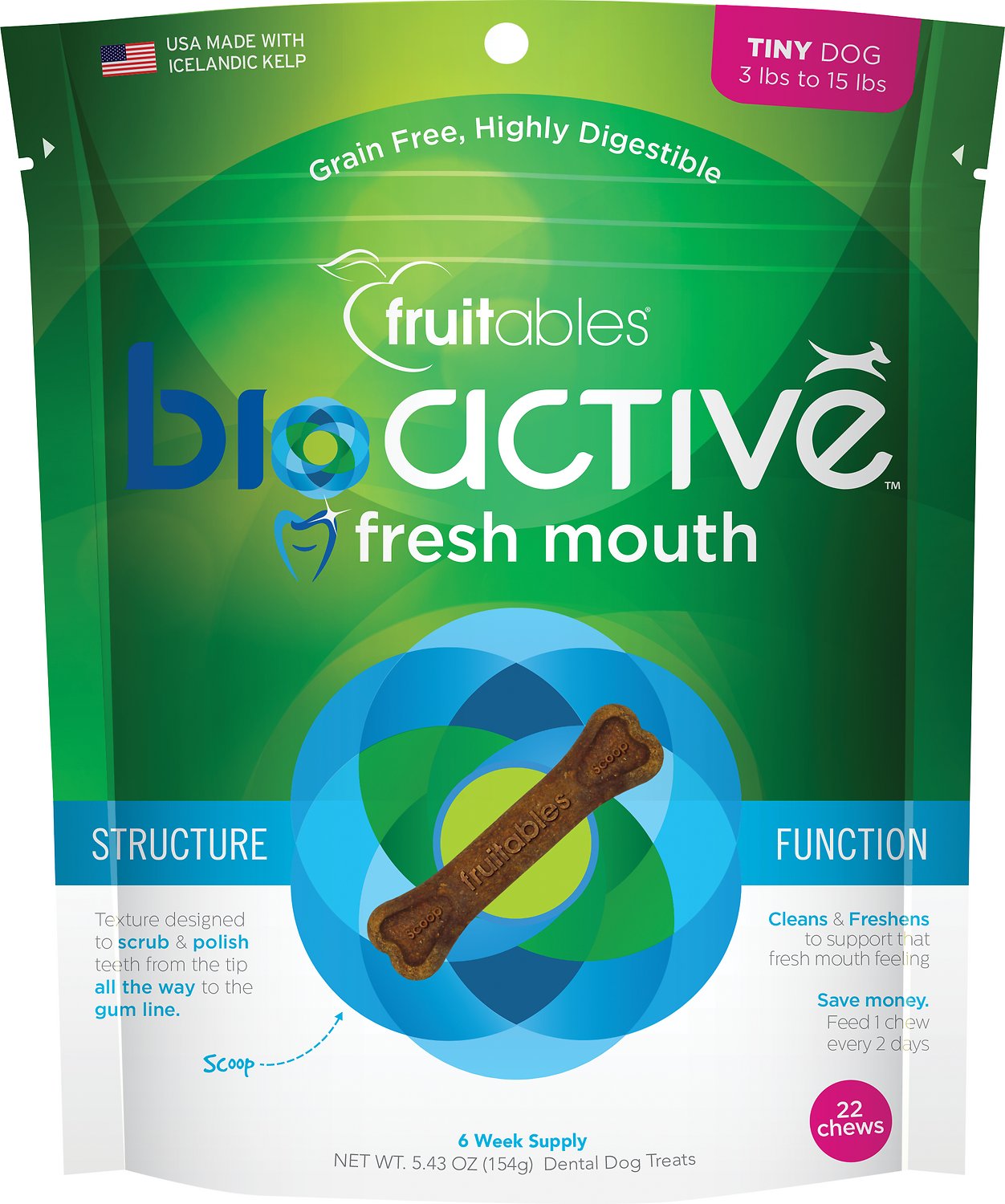 Fruitables BioActive Fresh Mouth Tiny Dental Chews Dog Treats, 22-count