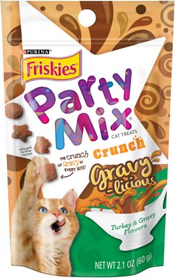 Friskies Party Mix Crunch Gravy-licious Turkey & Gravy Flavors Cat Treats, 2.1-oz