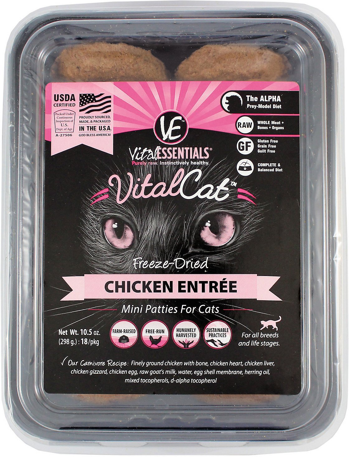 Vital Essentials Vital Cat Chicken Mini Patties Entree Freeze-Dried Cat Food, 10.5-oz tub