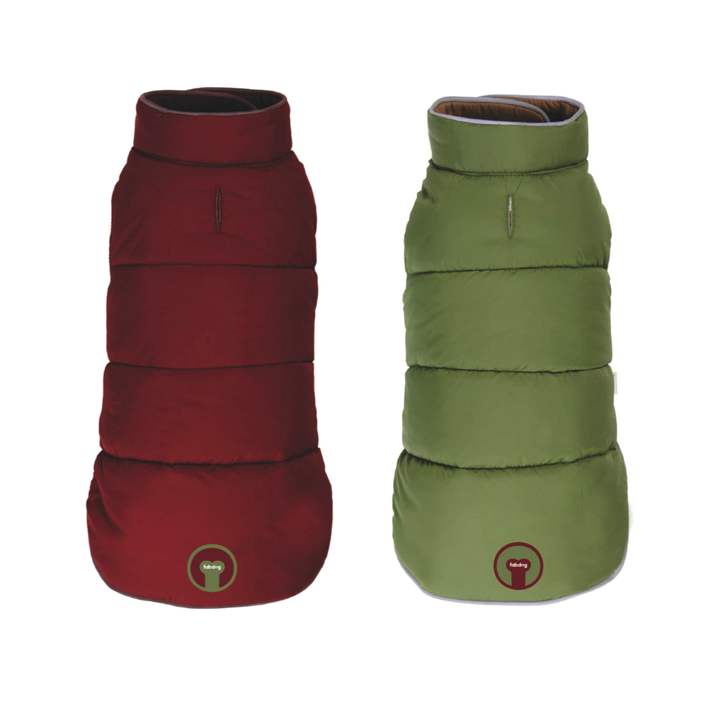 fabdog Reversible Dog Puffer Vest, Olive/Burgundy, 10-in