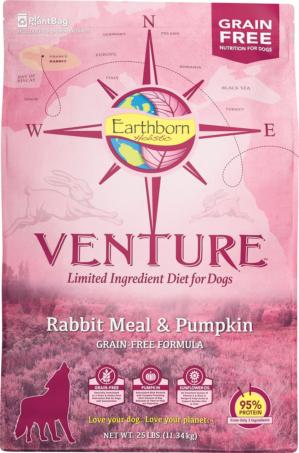 Earthborn Holistic Venture Rabbit Meal & Pumpkin Limited Ingredient Diet Grain-Free Dry Dog Food (**)