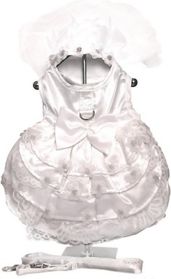 Doggie Design Dog Dress with Matching Leash, Wedding Dress White Satin & Lace, Large