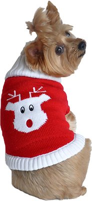 Doggie Design Cotton Dog Sweater, Holiday Red Rudolph, Medium