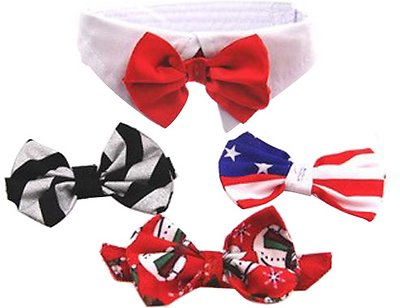 Doggie Design Dog Bow Tie, White Collar Set with 4 Interchangeable Bows, Small