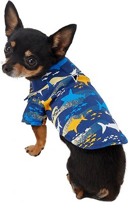 Doggie Design Hawaiian Camp Shirt for Dogs, Island Shark, XX-Small