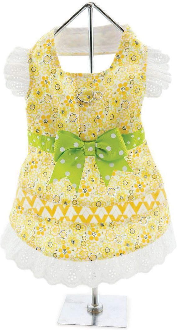 Doggie Design Dog Dress with Matching Leash, Emily Yellow Floral & Lace, Large