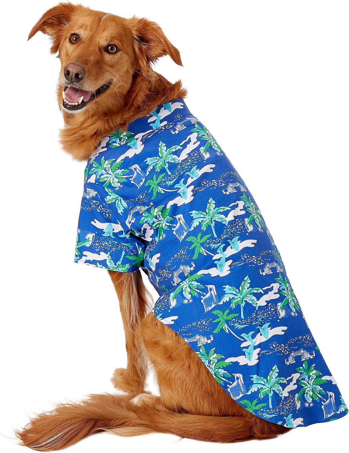 Doggie Design Hawaiian Camp Shirt for Dogs, Ocean Blue & Palms