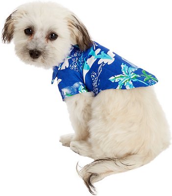 Doggie Design Hawaiian Camp Shirt for Dogs, Ocean Blue & Palms, XX-Small